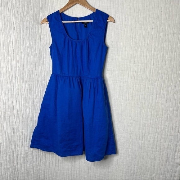 J. Crew Royal Blue Linen Fit and Flare Dress size 2 - Picture 1 of 5